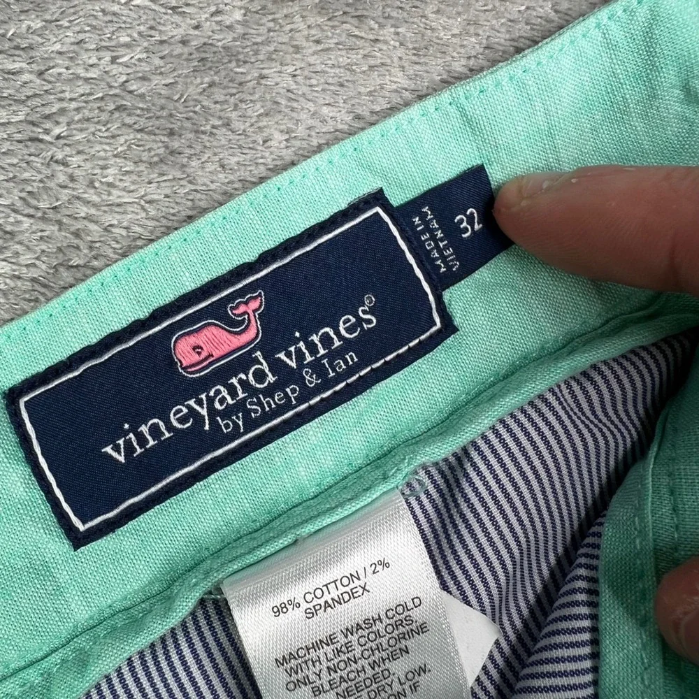 Vineyard Vines Breaker Shorts Mens‎ 32 Mint Green Solid Slub Cotton Stretch 8